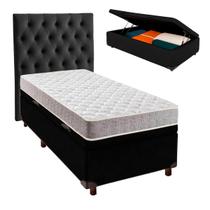 Cama + Bau Preto e Colchão D23 Solteiro - D23 Inducol + Cabeceira Cama + Bau Preto e Colchão D23 Solteiro - D23 Inducol + Cabeceira