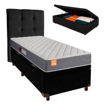 Cama + Bau Preto e Colchão D23 Solteiro - Pro Inducol + Cabeceira Cama + Bau Preto e Colchão D23 Solteiro - Pro Inducol + Cabeceira
