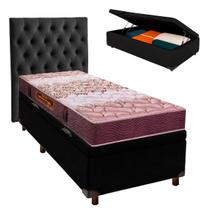 Cama + Bau Preto e Colchão D26 Solteiro - Ortophedic Sankonfort + Cabeceira Cama + Bau Preto e Colchão D26 Solteiro - Ortophedic Sankonfort + Cabeceira