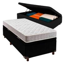 Cama + Bau Preto e Colchão D33 Solteiro