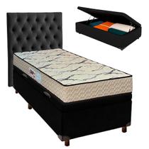 Cama + Bau Preto e Colchão D33 Solteiro - Maxsono Paropas + Cabeceira