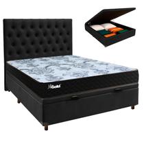 Cama + Bau Preto e Colchão Molas Ensacadas Casal - Life Gold Paropas + Cabeceira
