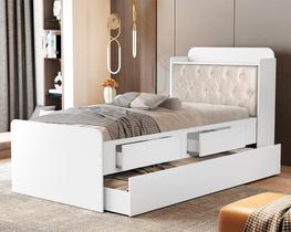 Cama Bau Quarto Solteiro Tamires 98cm Com Auxiliar e Captonê - CAMBEL