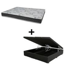 Cama Baú Queen 158 Tecido Sintético Preto Com Colchão Miller - 100% Espuma - D33 Cinza 55x158x198