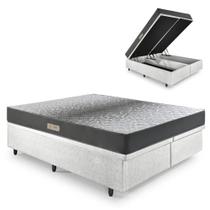 Cama Baú Queen 158x198 material sintético Linho Branco com Dual Firm Espuma Ecoflex Cama Baú Queen 158x198 material sintético Linho Branco com Dual Firm Espuma Ecoflex