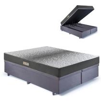 Cama Baú Queen 158x198 Suede Cinza com Dual Firm Espuma Ecoflex