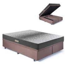 Cama Baú Queen 158x198 Suede Marrom com Dual Firm Espuma Ecoflex Cama Baú Queen 158x198 Suede Marrom com Dual Firm Espuma Ecoflex