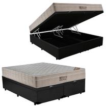Cama Baú Queen Bipartido Preto Colchão Molas Ensacadas Airtech SpringPocket 158x198 - Ortobom Cama Baú Queen Bipartido Preto Colchão Molas Ensacadas Airtech SpringPocket 158x198 - Ortobom