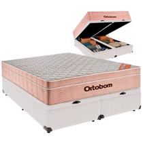 Cama Baú Queen e Colchão Airtech Spring Pocket Molas Ensacadas Ortobom Branco