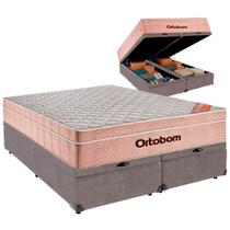 Cama Baú Queen e Colchão Airtech Spring Pocket Molas Ensacadas Ortobom Cinza