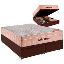 Cama Baú Queen e Colchão Airtech Spring Pocket Molas Ensacadas Ortobom Marrom