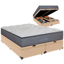 Cama Baú Queen e Colchão Ares Molas Ensacadas Colchobel Ocre