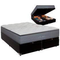 Cama Baú Queen e Colchão Ares Molas Ensacadas Colchobel Preto