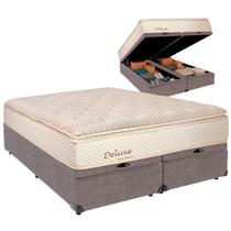 Cama Baú Queen e Colchão Deluxe Molas Ensacadas Colchobel Cinza