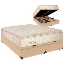 Cama Baú Queen e Colchão Deluxe Molas Ensacadas Colchobel Ocre