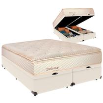 Cama Baú Queen e Colchão Deluxe Molas Ensacadas Colchobel Palha Cama Baú Queen e Colchão Deluxe Molas Ensacadas Colchobel Palha