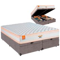 Cama Baú Queen e Colchão Denver Molas Ensacadas Inducol Cinza