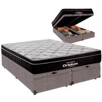 Cama Baú Queen e Colchão Elegant Molas Ensacadas Ortobom Cinza