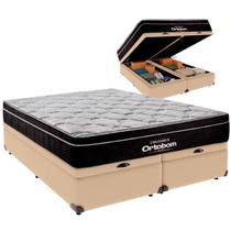 Cama Baú Queen e Colchão Elegant Molas Ensacadas Ortobom Ocre