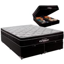 Cama Baú Queen e Colchão Elegant Molas Ensacadas Ortobom Preto
