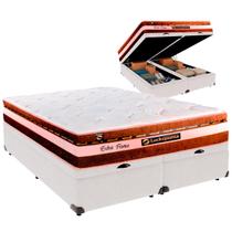 Cama Baú Queen e Colchão Esplendor Molas Ensacadas Luckspuma Branco
