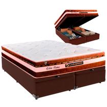 Cama Baú Queen e Colchão Esplendor Molas Ensacadas Luckspuma Marrom
