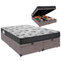 Cama Baú Queen e Colchão ISO 100 Espuma Ortobom Cinza