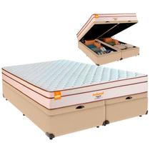 Cama Baú Queen e Colchão Pequim Molas Ultralastic Inducol Ocre