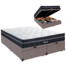 Cama Baú Queen e Colchão Royal Molas Ensacadas Colchobel Cinza Cama Baú Queen e Colchão Royal Molas Ensacadas Colchobel Cinza