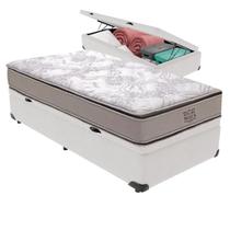 Cama Baú Solteirão Branco e Colchão Four Season Molas V-Tech
