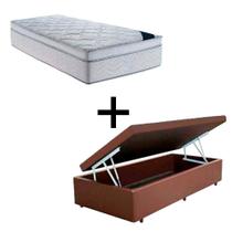 Cama Baú Solteiro 88 Tecido Sintético Marrom Com Colchão Toronto Molas Ensacadas Branco D33