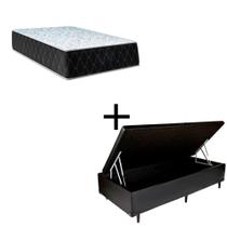 Cama Baú Solteiro 88 Tecido Sintético Preto Com Colchão Marrocos - Poliéster - Espuma D33 30cm