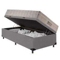 Cama Baú Solteiro Cinza Colchão Molas Ensacadas Airtech SpringPocket 88x188 - Ortobom