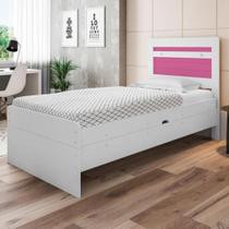 Cama Baú Solteiro Larissa Branco e Rosa Cama Baú Solteiro Larissa Branco e Rosa