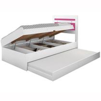 Cama Baú Solteiro Larissa Branco e Rosa com Aux. e Colchões Cama Baú Solteiro Larissa Branco e Rosa com Aux. e Colchões