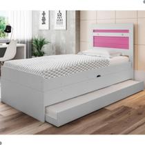 Cama Baú Solteiro Larissa Branco e Rosa com Auxiliar Cama Baú Solteiro Larissa Branco e Rosa com Auxiliar