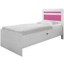 Cama Baú Solteiro Larissa Branco e Rosa com Colchão Cama Baú Solteiro Larissa Branco e Rosa com Colchão