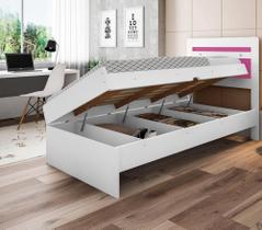 Cama Baú Solteiro Larissa Branco e Rosa com Colchão Cama Baú Solteiro Larissa Branco e Rosa com Colchão