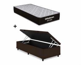Cama Baú Solteiro Marrom Colchão Fit D33 88x188 - Ortobom Cama Baú Solteiro Marrom Colchão Fit D33 88x188 - Ortobom