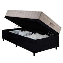Cama Baú Solteiro Preto Colchão Molas Ensacadas Airtech SpringPocket 88x188 - Ortobom Cama Baú Solteiro Preto Colchão Molas Ensacadas Airtech SpringPocket 88x188 - Ortobom