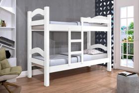 Cama Beliche ABS 100% MDF Com Estrado em Madeira e Escada Lateral Cor Branco Cama Beliche ABS 100% MDF Com Estrado em Madeira e Escada Lateral Cor Branco