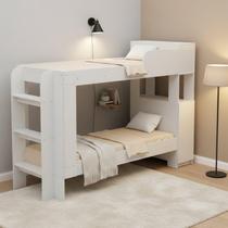 Cama Beliche Adulto Junevil Baú Superior com Escadas Armário de 1 Porta Branco Pint Cama Beliche Adulto Junevil Baú Superior com Escadas Armário de 1 Porta Branco Pint
