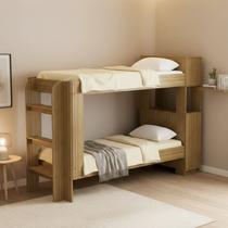 Cama Beliche Adulto Junevil Baú Superior com Escadas Armário de 1 Porta Marrom/Amendoa