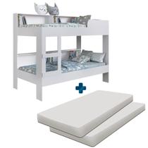 Cama Beliche Com Estante E 2 Colchões Solteiro Branco Sunset Shop JM