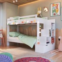 Cama Beliche Infantil Bicama Menino Menina 2,32m com Escada, Nichos e Gavetas