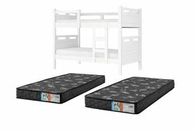 Cama Beliche Solteiro Com 2 Colchões D23 Escada E Grade Proteção para Quarto Infantil e Juvenil Cor:Branco Cama Beliche Solteiro Com 2 Colchões D23 Escada E Grade Proteção para Quarto Infantil e Juvenil Cor:Branco