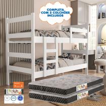 Cama Beliche Solteiro Grecia Mdf Com 2 Colchao D20 Conforto Branco