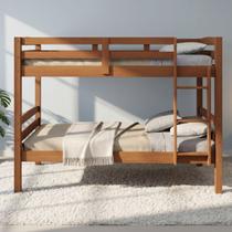Cama Beliche Suspenso Solteiro Madeira Mdf Com Grade Cor:Castanho Claro