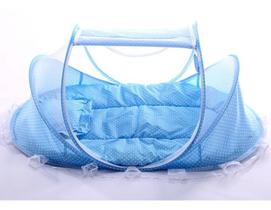 Cama Berço Portátil com Tenda Mosquiteiro Azul, Cercadinho Berço para Bebês