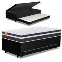 Cama Bibox Baú Com Colchão Qatar Solteiro E Cama Auxiliar Conjugada 88x188x69cm Bela Preto/branco Cama Bibox Baú Com Colchão Qatar Solteiro E Cama Auxiliar Conjugada 88x188x69cm Bela Preto/branco